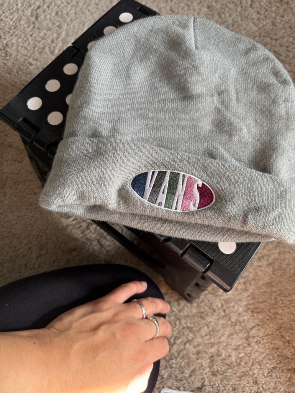 Vans Light Gray Knit Beanie with Multicolor Oval Logo